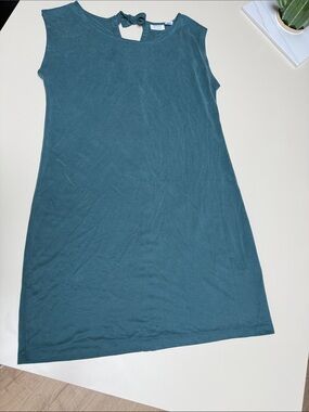 Sigrid Olsen Teal Tie-Neck Sleeveless Shift Dress